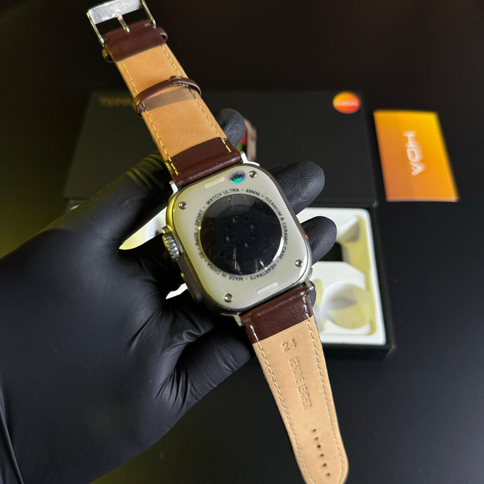 "TS99 Ultra Smartwatch with Brown Leather Strap & Logo"