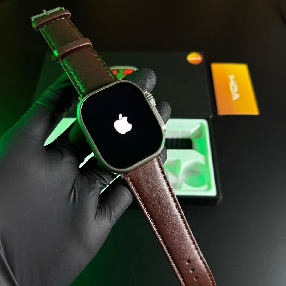 "TS99 Ultra Smartwatch with Brown Leather Strap & Logo"