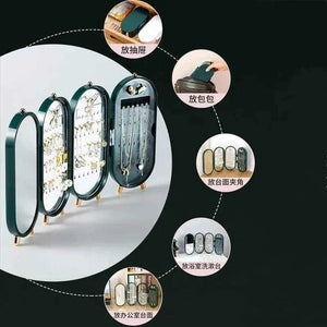 "Foldable Jewelry Organizer with Mirror - 4 Doors, 153 Holes"